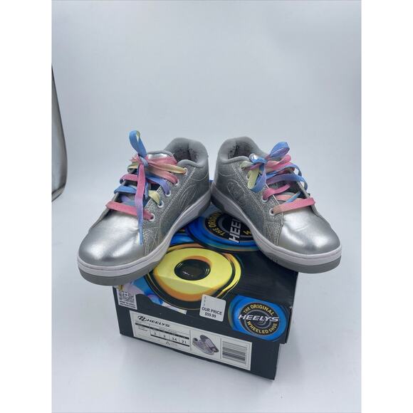 Heelys Other - HEELYS Silver with Rainbow laces skate shoe Youth Girls Size 3